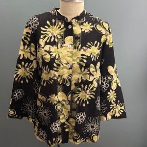 Erin London Floral Black and Green Button-Up Jacket